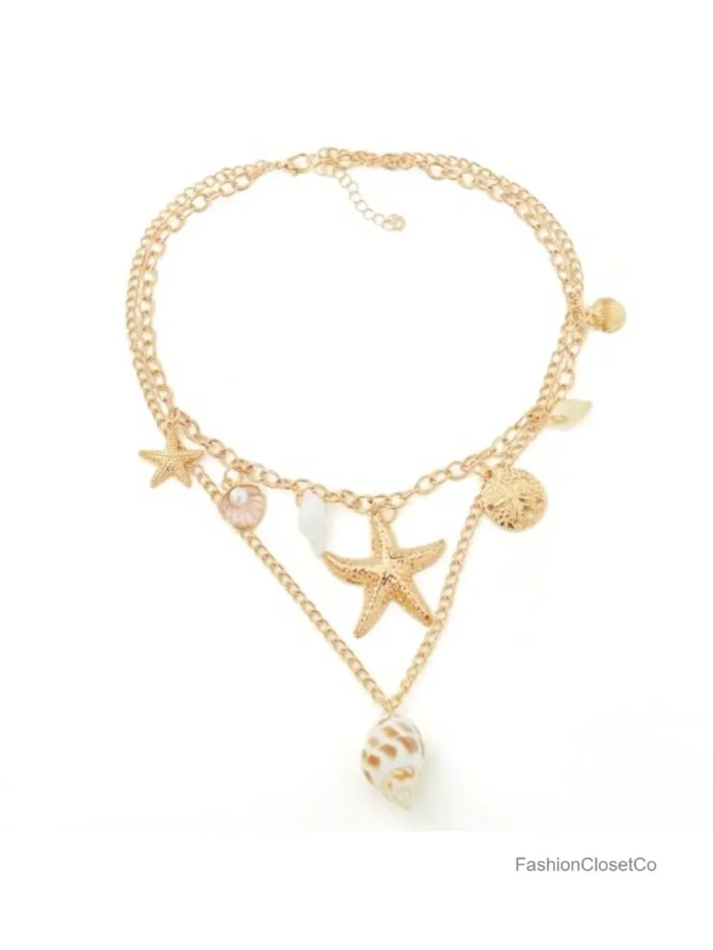 Layered Shell Starfish Necklace Women Boho Beach Choker Summer